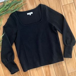 - S - Madewell Black Ribbed Square Scoop Neck/Balloon Sleeve Sweater Top